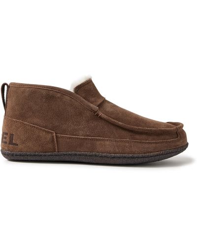 Sorel Manawantm Ii Faux Shearling-lined Suede Slippers - Brown