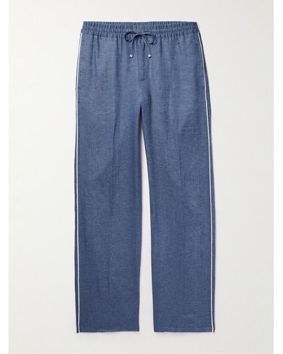 Loro Piana Hierai Straight-leg Linen Drawstring Trousers - Blue