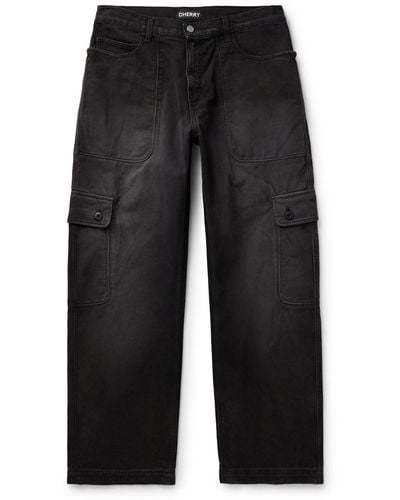 CHERRY LA Straight-leg Denim Cargo Pants - Black