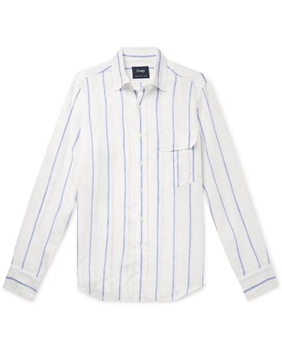 Drake's Striped Linen Shirt - White