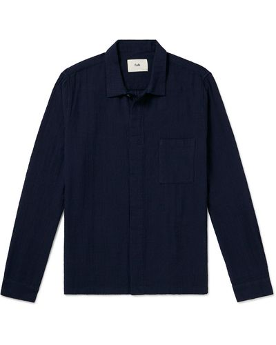 Folk Cotton-gauze Overshirt - Blue