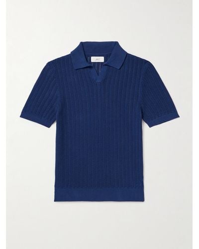 MR P. Open-knit Ribbed Cotton Polo Shirt - Blue