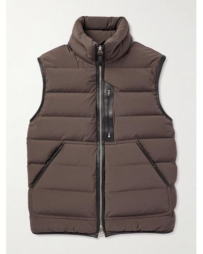 Tom Ford Slim-fit Full-grain Leather-trimmed Quilted Stretch-shell Down Gilet - Brown