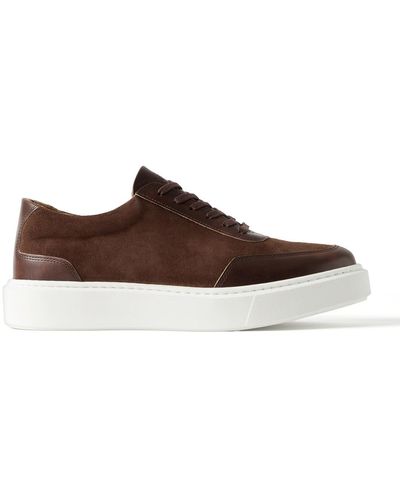 George Cleverley The Ross Leather-trimmed Suede Sneakers - Brown