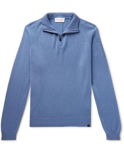 Derek Rose Cashmere Half-zip Sweater - Blue