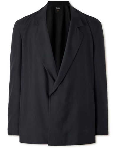 Zegna Oversized Unstructured Silk Blazer - Black