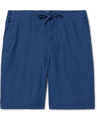 Frescobol Carioca Sergio Straight-leg Linen-blend Drawstring Shorts - Blue