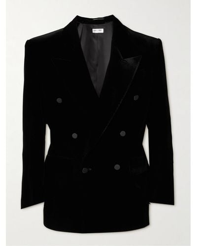 Saint Laurent Double-breasted Velvet Suit Jacket - Black