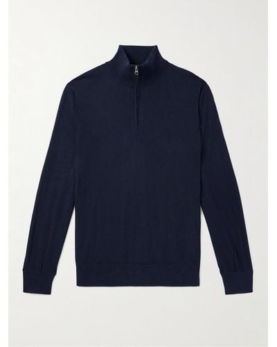 Hartford Cotton And Wool-blend Half-zip Jumper - Blue