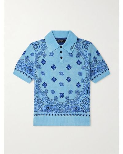 Amiri Polohemd aus Fleece mit Paisley-Jacquard-Muster und Logostickerei - Blau