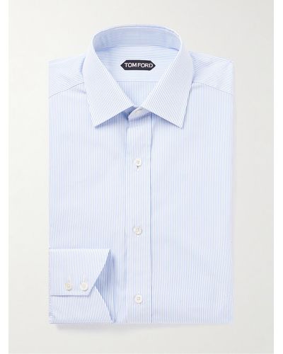 Tom Ford Hemd aus gestreifter Baumwollpopeline - Blau