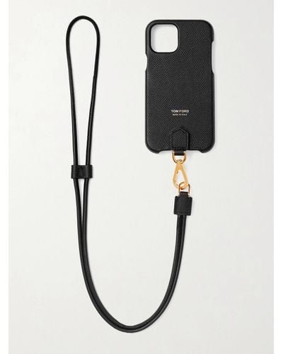 Tom Ford Logo-print Full-grain Leather Iphone 11 Pro Case With Lanyard - Black