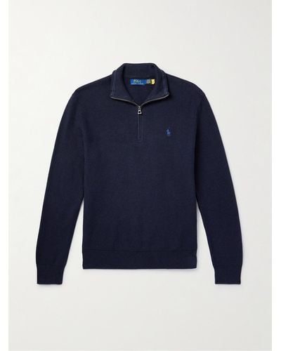 Polo Ralph Lauren Pullover in cotone a nido d'ape con logo ricamato - Blu