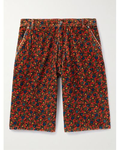 ERL Straight-leg Floral-print Cotton-corduroy Bermuda Shorts - Red