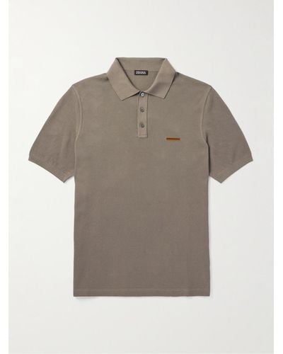 ZEGNA Slim-fit Cotton-piqué Polo Shirt - Grey