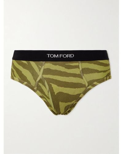 Tom Ford Zebra-print Stretch-cotton Briefs - Green