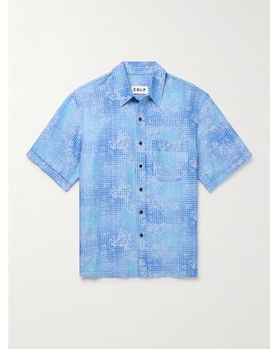 CDLP Camicia in misto lyocell e lino stampato - Blu