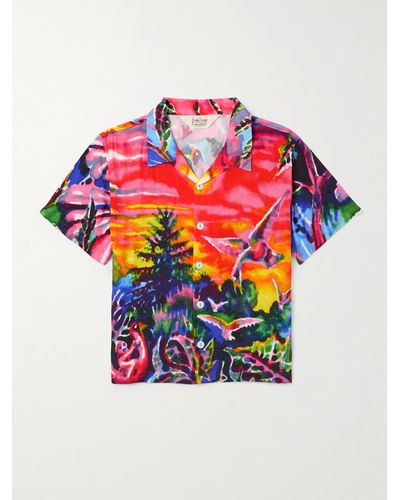 Brain Dead Camp-collar Printed Crepe De Chine Shirt - Red