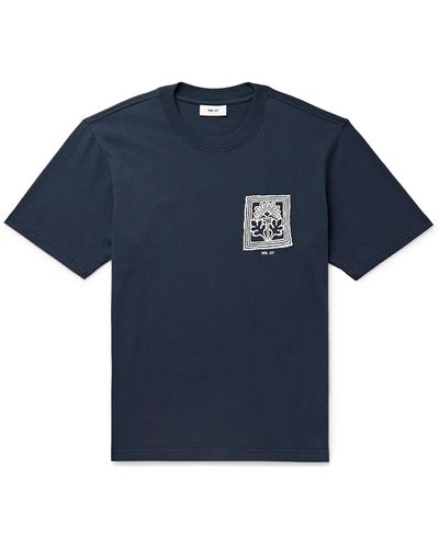 NN07 Adam 3209 Floral-print Pima Cotton-jersey T-shirt - Blue
