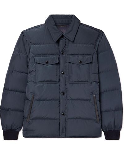 Tom Ford Leather-trimmed Quilted Shell Down Shirt Jacket - Blue