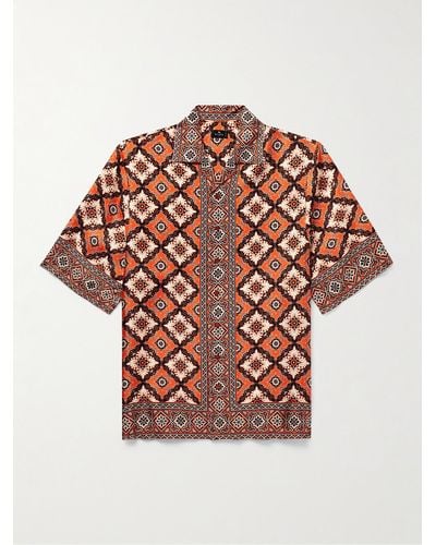 Etro Camp-collar Printed Silk-twill Shirt - Orange