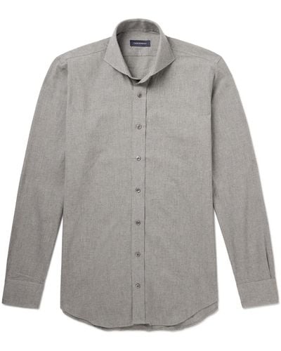 Thom Sweeney Cutaway-collar Cotton-flannel Shirt - Gray