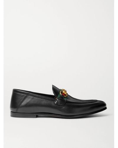 Gucci Brixton Webbing-trimmed Horsebit Collapsible-heel Leather Loafers - Black