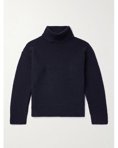 Rohe Ribbed Wool Rollneck Jumper - Blue