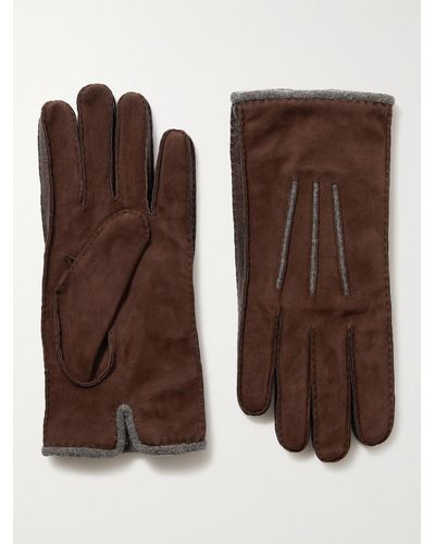 Loro Piana Damon Baby Cashmere-lined Suede Gloves - Brown