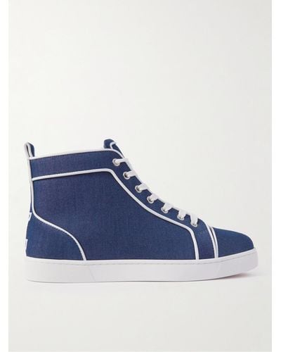 Christian Louboutin High-Top-Sneakers aus Denim mit Lederbesätzen und Logostickerei - Blau