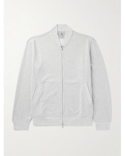 Brunello Cucinelli Gestreifte Sweatshirt-Jacke aus einer Mischung aus Baumwolle - Weiß