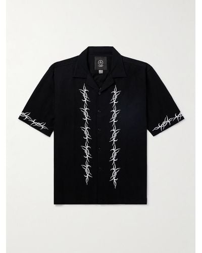 Local Authority Camp-collar Embroidered Cotton-twill Shirt - Black