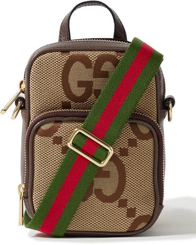 Gucci Full-grain Leather-trimmed Monogrammed Canvas Messenger Bag - Brown