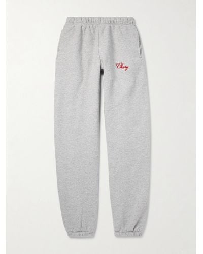 CHERRY LA Tapered Logo-embroidered Cotton-blend Jersey Joggers - Grey