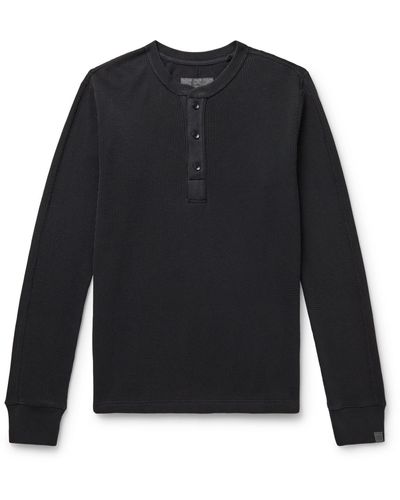 Rag & Bone Slim-fit Garment-dyed Waffle-knit Cotton Henley T-shirt - Black