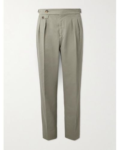 Brunello Cucinelli Tapered Pleated Cotton-twill Suit Trousers - Green