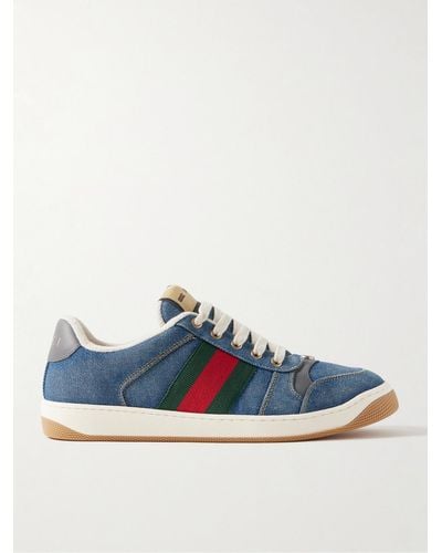 Gucci Screener Webbing And Leather-trimmed Denim Trainers - Blue
