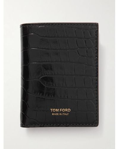 Tom Ford Aufklappbares Kartenetui aus Leder mit Krokodileffekt - Schwarz