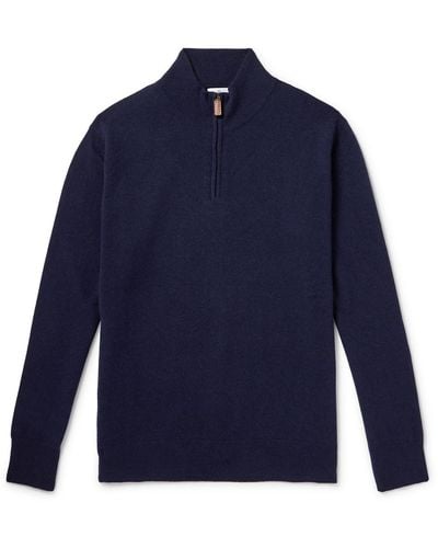 Kingsman Wade Merino Wool And Cashmere-blend Half-zip Sweater - Blue