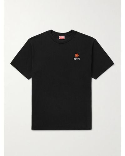 KENZO T-Shirt aus Baumwoll-Jersey mit Logostickerei und Applikation - Schwarz
