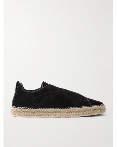 ZEGNA Triple Stitchtm Leather-trimmed Suede Slip-on Trainers - Black