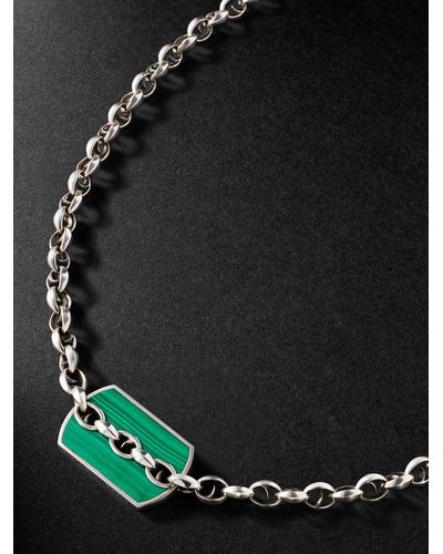 Stephen Webster Inline Razor Sterling Silver Malachite Chain Necklace - Black