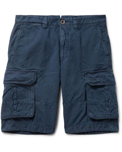 Incotex Washed Cotton And Linen-blend Cargo Shorts - Blue
