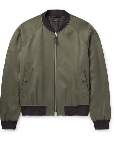 Tom Ford Leather-trimmed Satin Bomber Jacket - Green