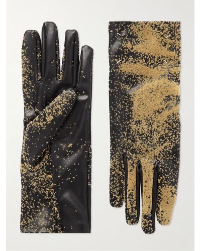 Maison Margiela Flocked Faux Leather Gloves - Black