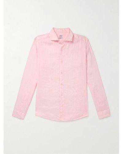 Altea Mercer Slim-fit Garment-dyed Washed-linen Shirt - Pink