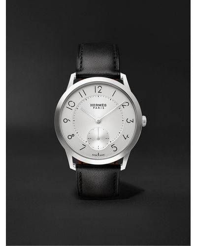 Hermès Slim d'Hermès Acier 39,5 mm Uhr aus Edelstahl mit automatischem Aufzug und Lederarmband - Schwarz