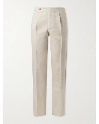 De Petrillo Slim-fit Pleated Wool-twill Trousers - Natural