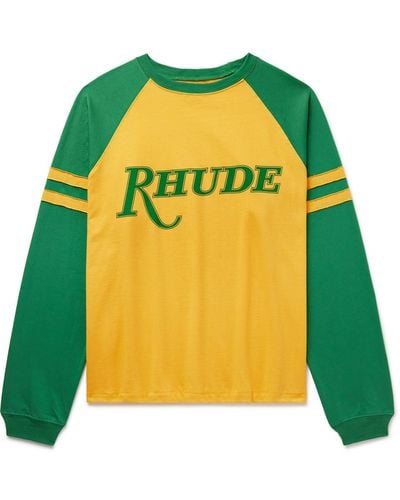 Rhude São Paulo Striped Logo-print Cotton-jersey T-shirt - Yellow