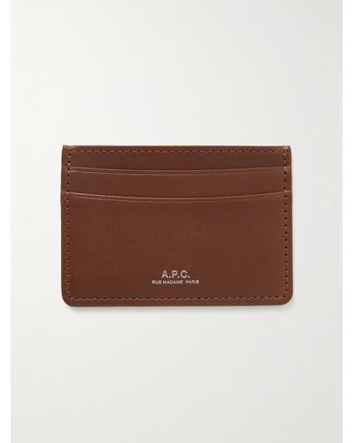 A.P.C. Andre Logo-print Leather Cardholder - Brown